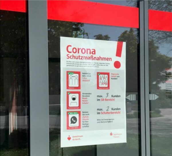 Corona-Schutzmaßnahmen in der Sparkasse Passau