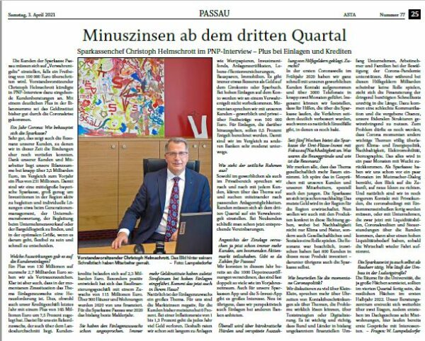 Sparkasse Passau: Jahres-Interview der PNP mit Christoph Helmschrott