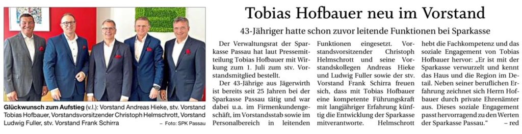 Tobias Hofbauer neues stv. Vorstandsmitglied