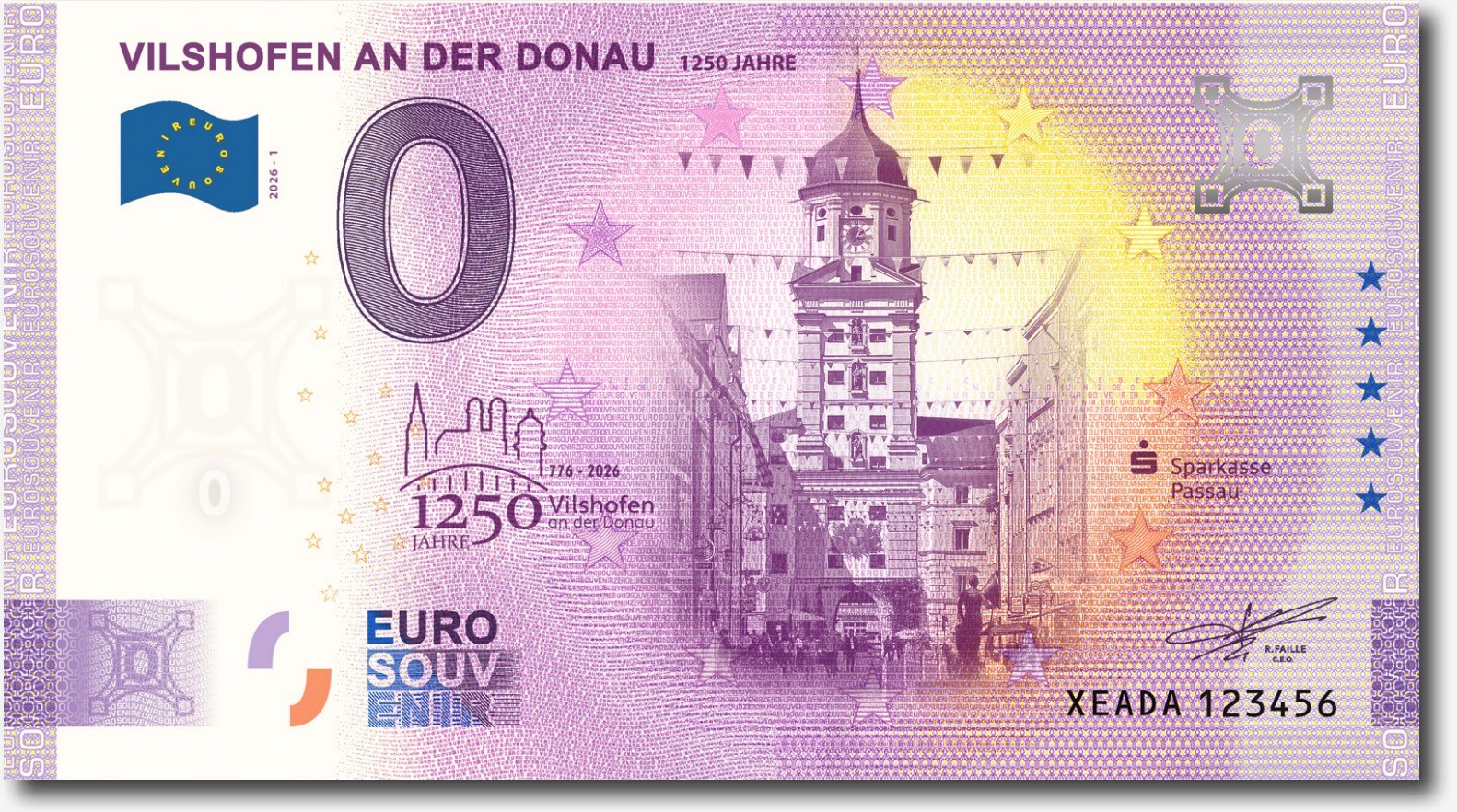 Sparkasse Passau legt Null-Euro-Schein zum 1250. Stadtjubiläum von Vilshofen auf